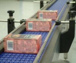 plastic belt conveyor with product